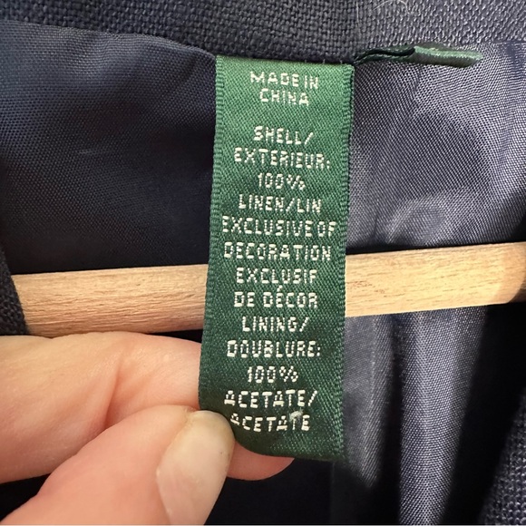 Ralph Lauren Navy Blue Embroidered Crown Crest Linen Blazer Size 4 - Picture 9 of 9